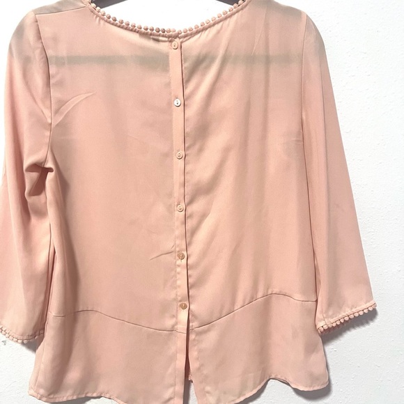 LC Lauren Conrad Pink 3/4 Sleeve lace detail Blouse Small - Picture 7 of 11